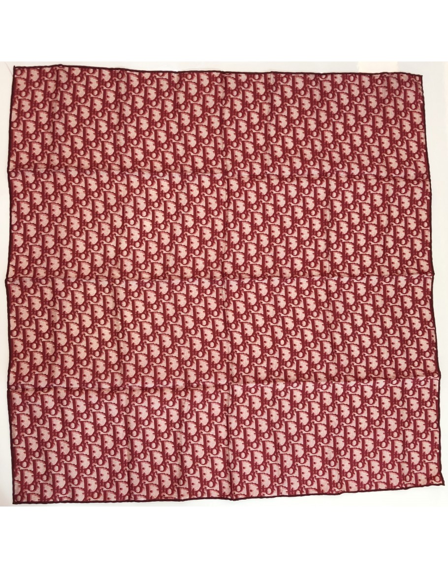 CHRISTIAN DIOR Red Oblique 100% Silk Scarf (64cm x 64cm)